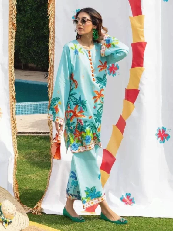 GREEN PALM PRINT SUMMER SUIT