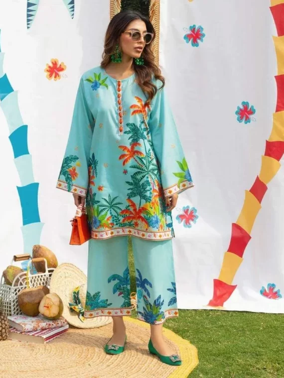 GREEN PALM PRINT SUMMER SUIT