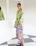 GREEN WITH PURPLE PALM PRINT SUMMER SUIT