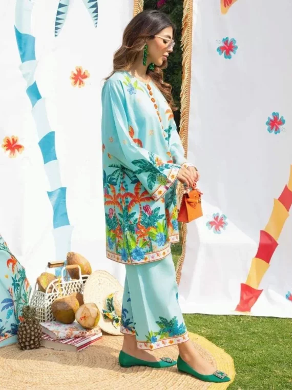 GREEN PALM PRINT SUMMER SUIT