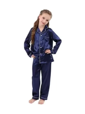 Blue Kids Silk Pajamas Set