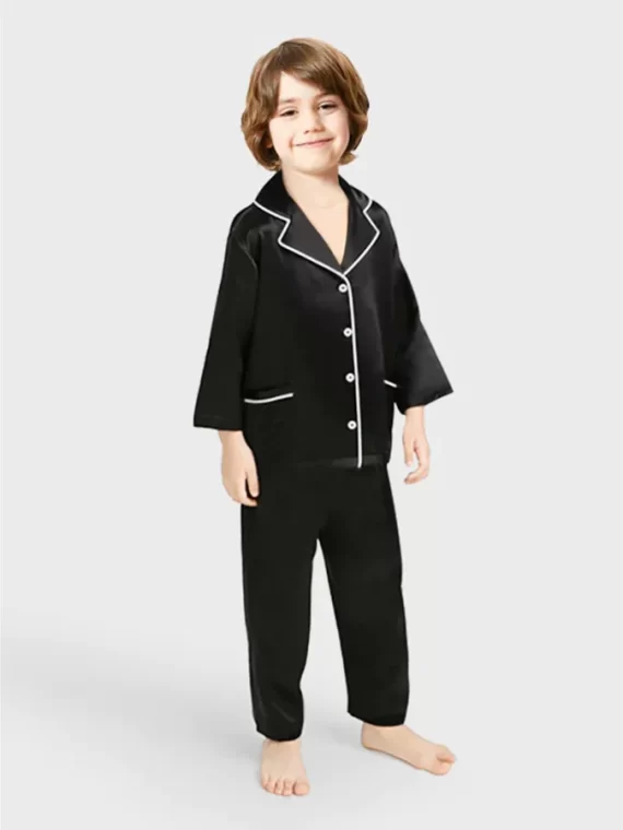 Black Kids Silk Pajamas Set
