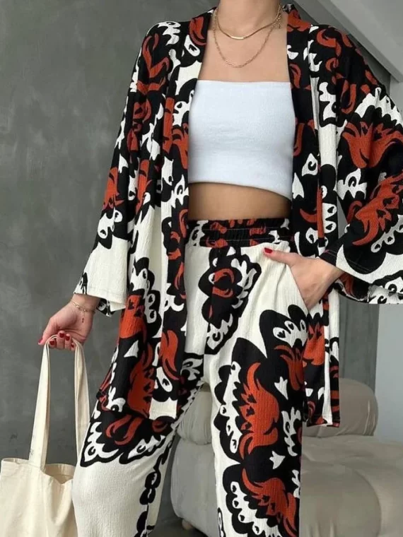 Spider Fabric Kimono Suit 3-Piece