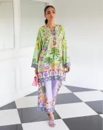 GREEN WITH PURPLE PALM PRINT SUMMER SUIT
