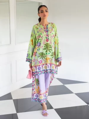 GREEN WITH PURPLE PALM PRINT SUMMER SUIT