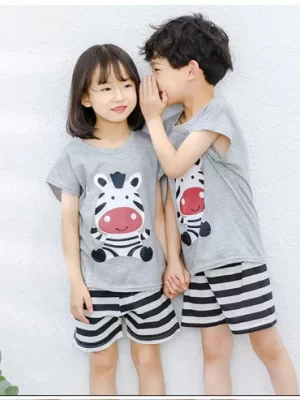 Grey Zebra Printed Kids Short Sleeve Kids Wear