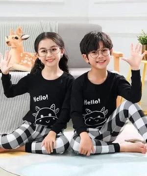 Hello Black Pattern Printed Kids Wear