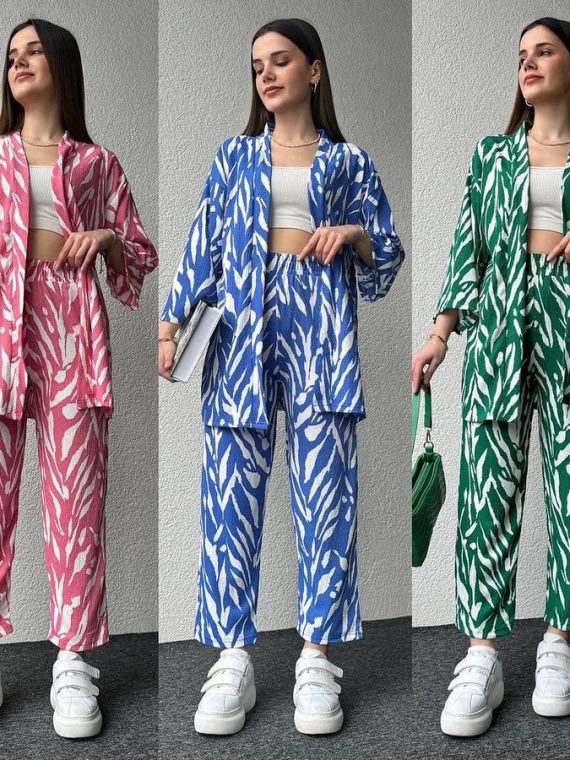 ๐พ STYLISH ZEBRA PRINT 3PCS CO-ORD SET ๐พ TRENDY GOWN & TROUSERS
