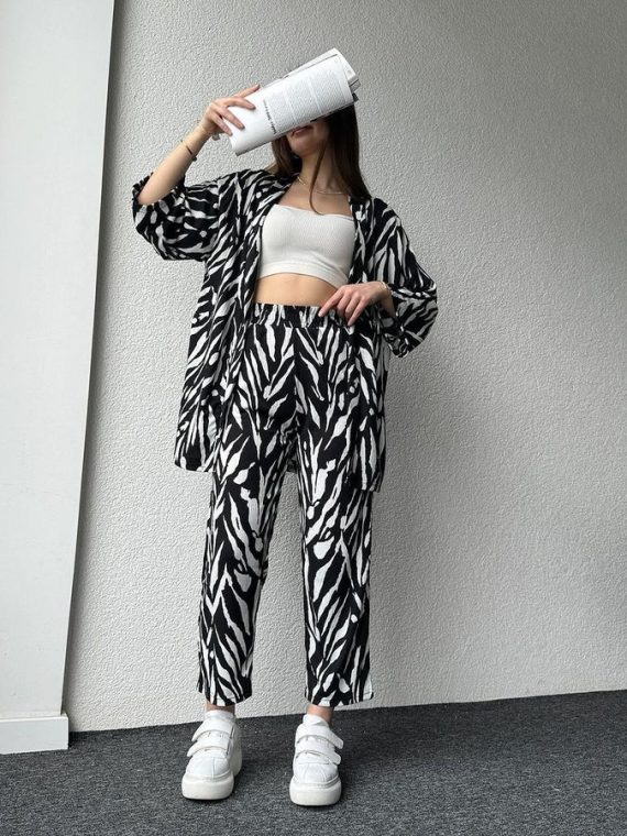 ๐พ STYLISH ZEBRA PRINT 3PCS CO-ORD SET ๐พ TRENDY GOWN & TROUSERS