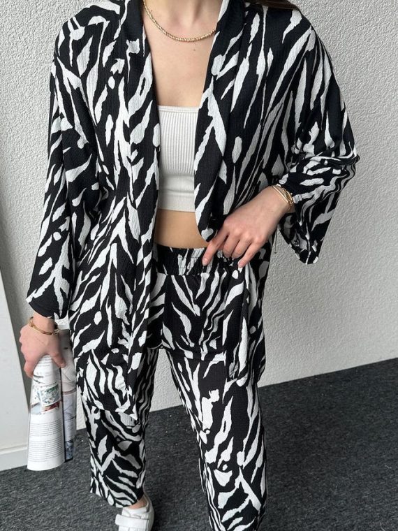 ๐พ STYLISH ZEBRA PRINT 3PCS CO-ORD SET ๐พ TRENDY GOWN & TROUSERS