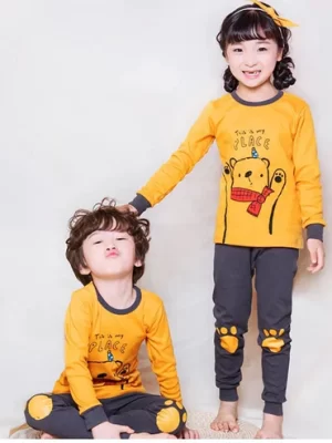 Kids - Yellow and Grey Pooh Print Kids Wear