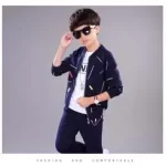 Kids Blue Printed Zipper with Warm Black Trouser