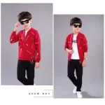 Kids Red Printed Zipper with Warm Black Trouser