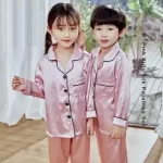 Pink Kids Silk Pajamas Set