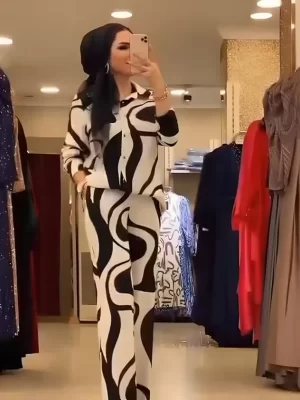 🌟 Elegant Zebra Print Silk Set 🌟 Full-Sleeve Top & Trousers