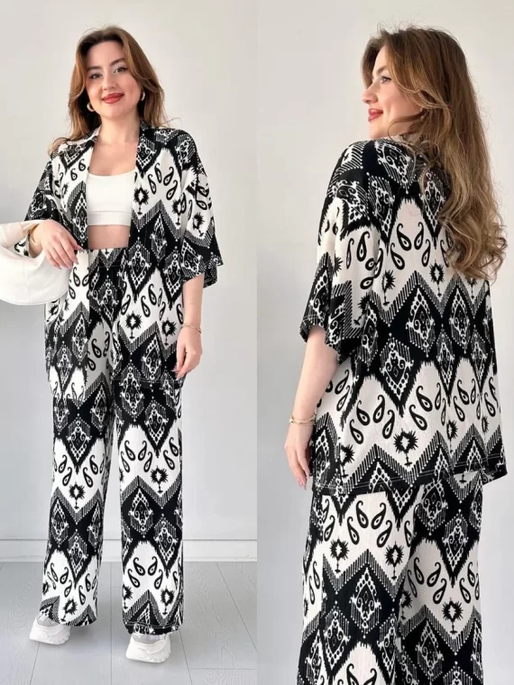Chic Ikat Print 3-Piece Set - Stylish Women's Loungewear