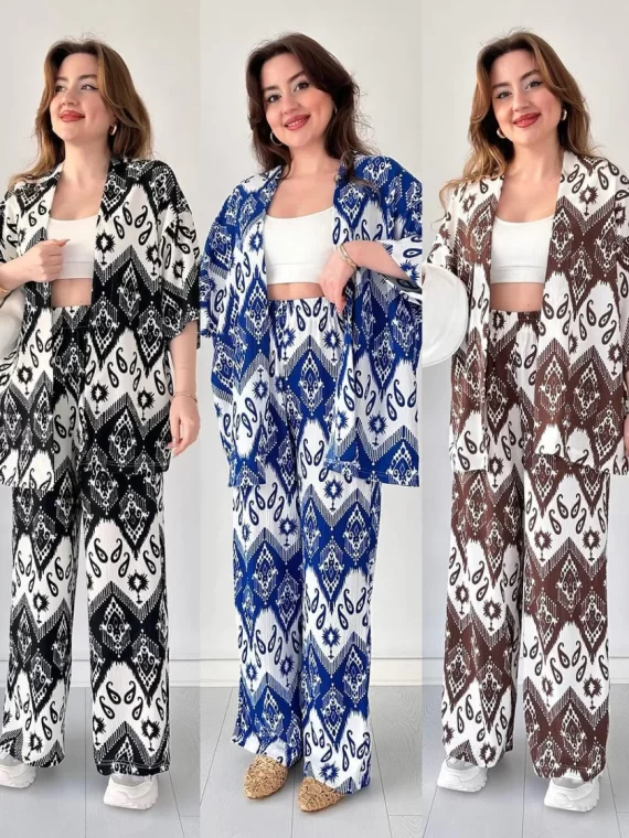 Chic Ikat Print 3-Piece Set - Stylish Women's Loungewear