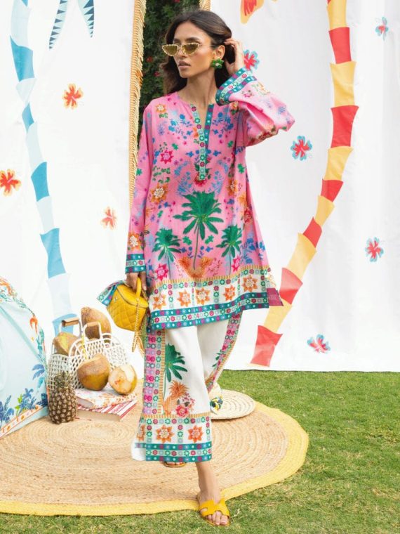 Pink Palm Print Summer Suit