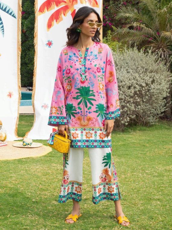 Pink Palm Print Summer Suit