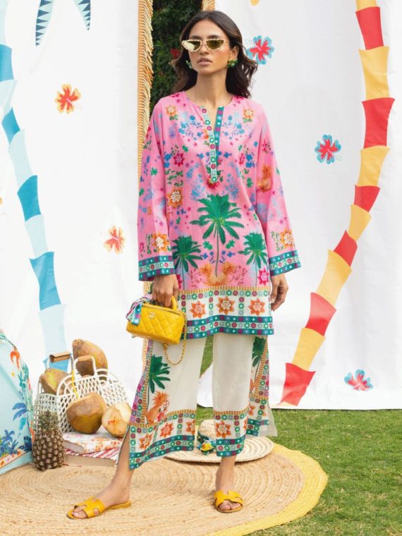 Pink Palm Print Summer Suit