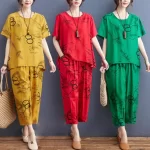 Yellow Black Circle Printed Capri PJ Nightsuit