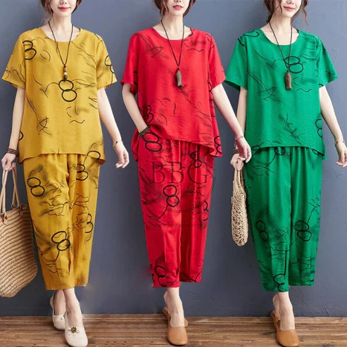 Yellow Black Circle Printed Capri PJ Nightsuit